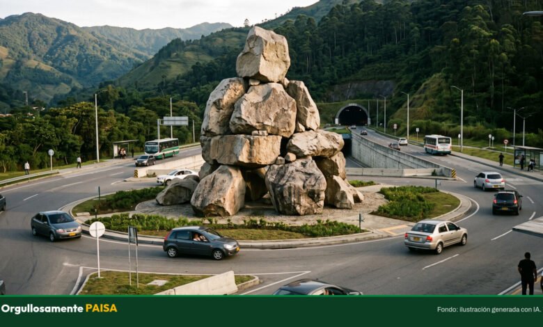 Las piedras que sacaron del Túnel de Oriente ahora son una escultura en el aeropuerto de Rionegro